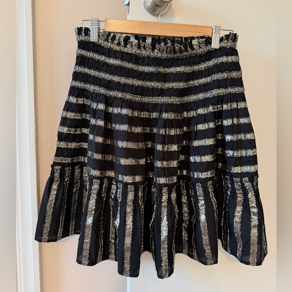 Black & Silver Striped Ruffle Hem Women's Skirt - Size Small